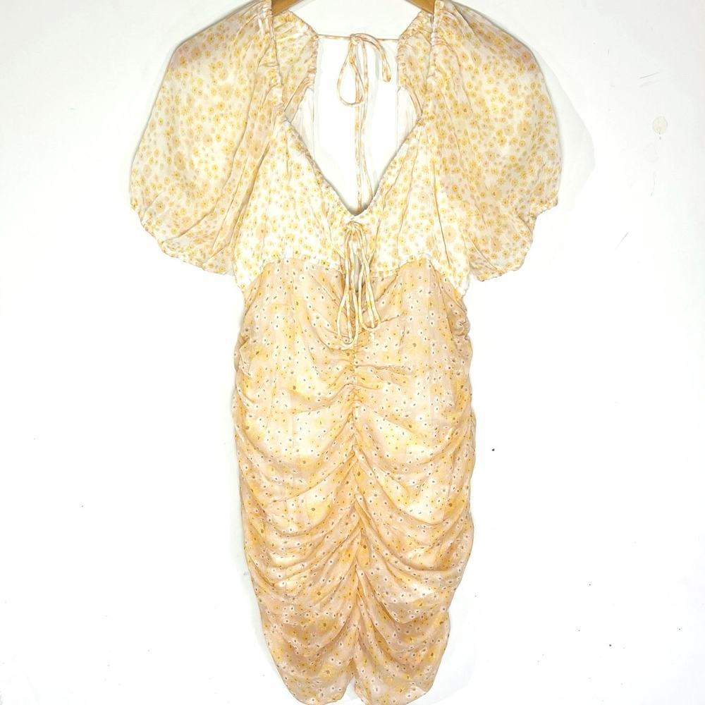 FREE PEOPLE Tessa Dress Tea Yellow Floral Combo Ruched Mini Dress - Picture 3 of 9